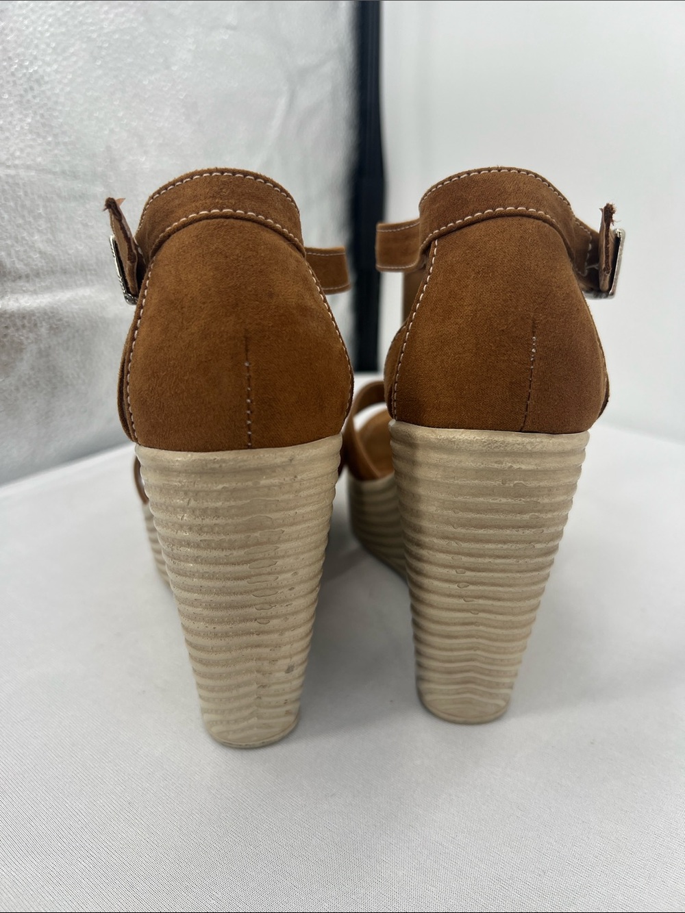 Brown Suede T-Strap Wedge Sandals - Picture 5 of 5
